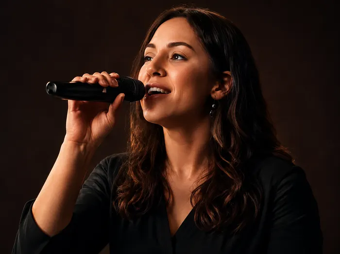 Aluna cantando ao microfone