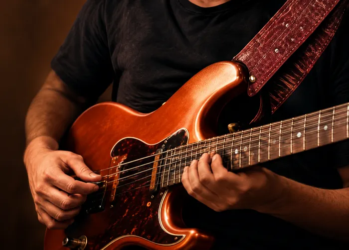 Aluna tocando guitarra