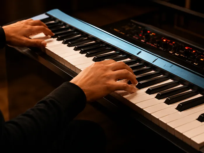 Aluna tocando teclado